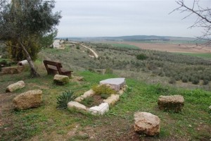בית הקברות של נוה שלום. ספסל בודד משקיף על עמק איילון